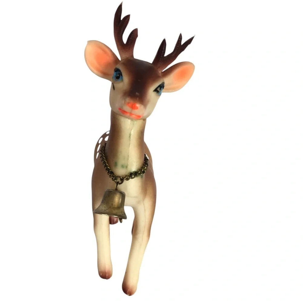 VINTAGE 60s Lot of 3 Rubber Christmas Deer Reindeer Japan MCM Holiday *Flawed*